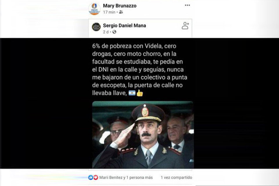 Una intendenta santafesina reivindicó a Videla en su cuenta de Facebook