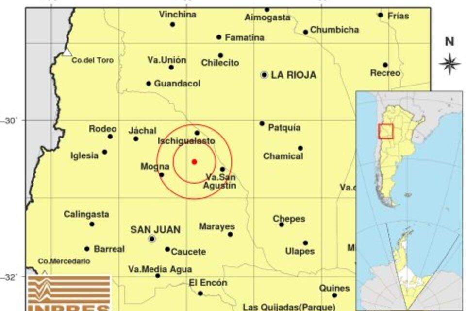 El epicentro fue a 123 kilómetros al noreste de la ciudad de San Juan. (Fuente: INPRES)