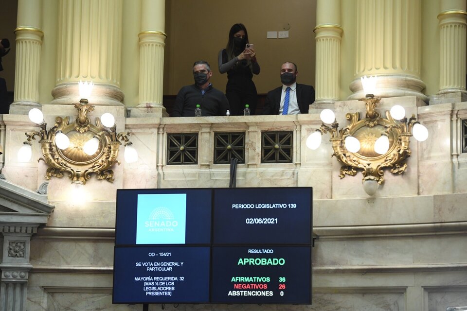El ministro de Economía, Martín Guzmán, observó la votación en uno de los palcos de la Cámara alta (Fuente: Télam)