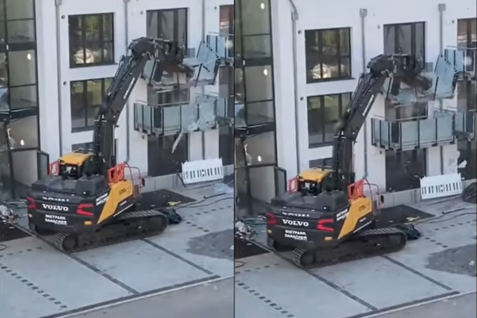 Un constructor que reclamaba una supuesta deuda destrozo balcones y el frente de un edificio.