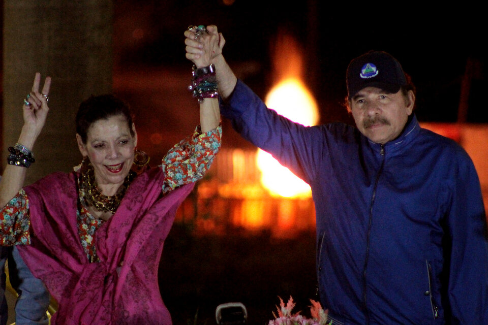 Daniel Ortega y su vicepresidenta y esposa, Rosario Murillo. (Fuente: AFP)