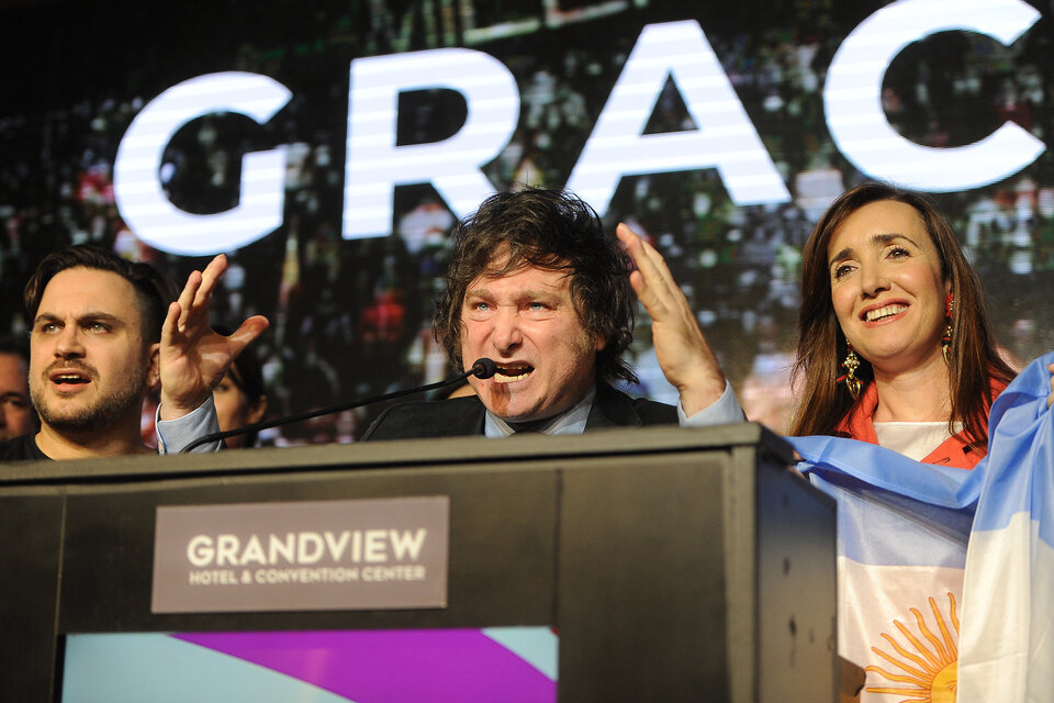 Javier Milei celebró en su estilo. (Fuente: Enrique García Medina)