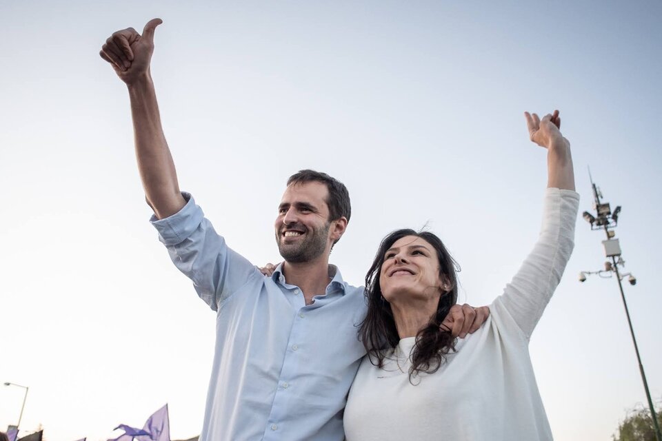 Emiliano Estrada y Pamela Calletti, candidatos del FdT. 