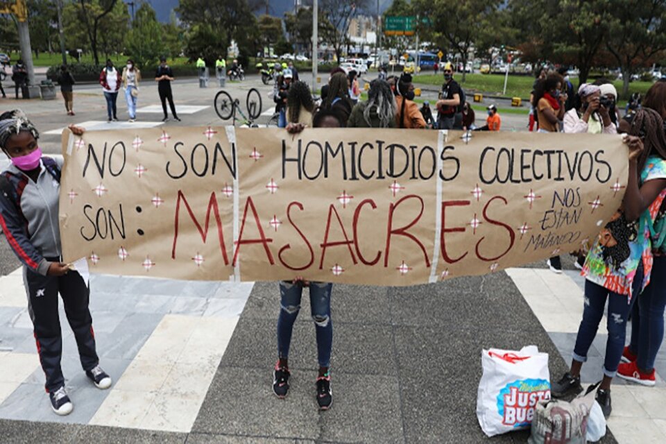 Protesta contra las masacres en Bogotá. (Fuente: EFE)