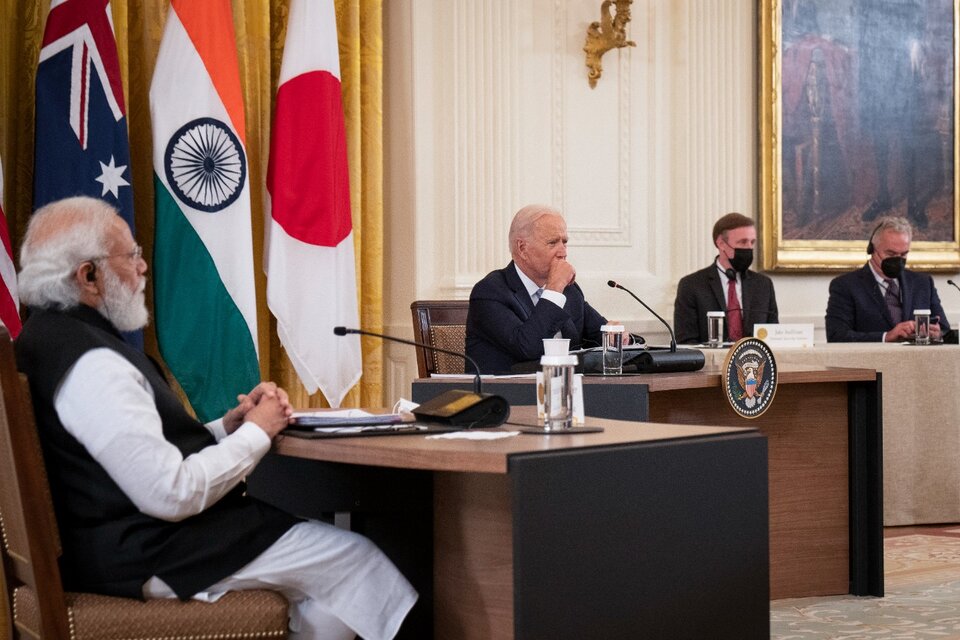 Modi, Biden, Morrison y Suga deliberan en la Casa Blanca. (Fuente: AFP)