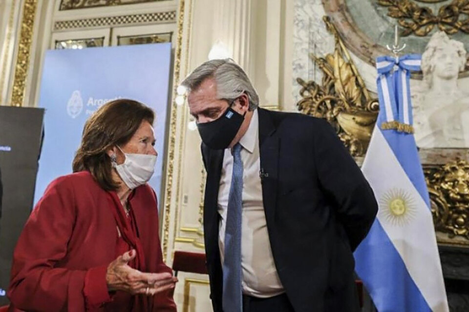 Elena Highton de Nolasco junto al presidente Alberto Fernández. (Fuente: Télam)