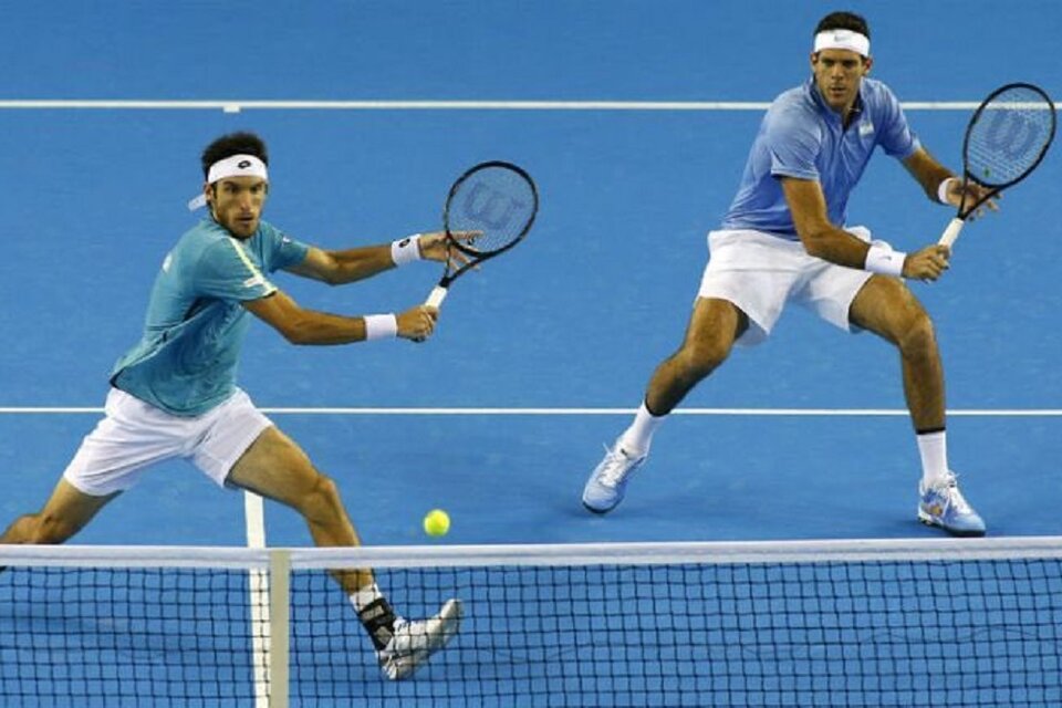Mayer y Del Potro, jugando un dobles por Copa Davis (Fuente: Twitter Juan Martín del Potro)