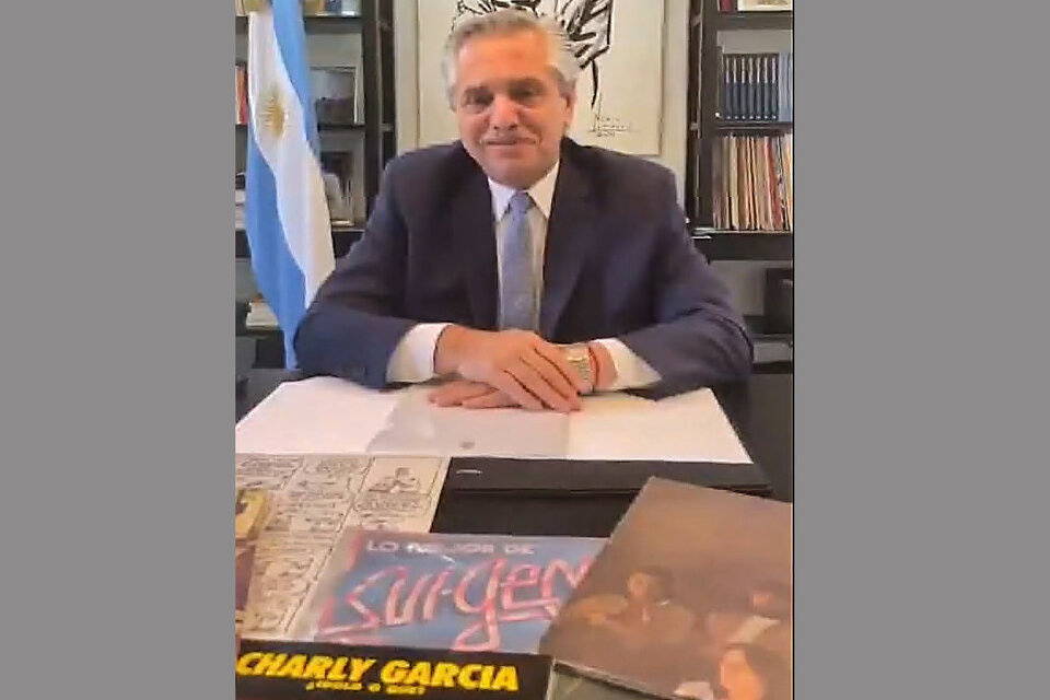 El presidente Alberto Fernández en su saludo a Charly. (Fuente: Captura de pantalla)