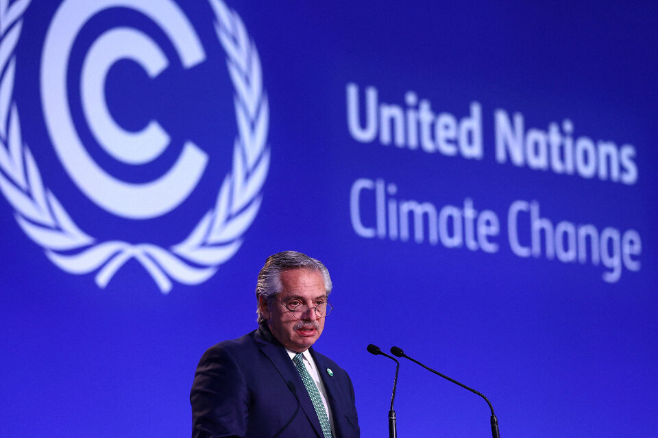 Alberto Fernández durante su intervención en Glasgow. (Fuente: AFP)