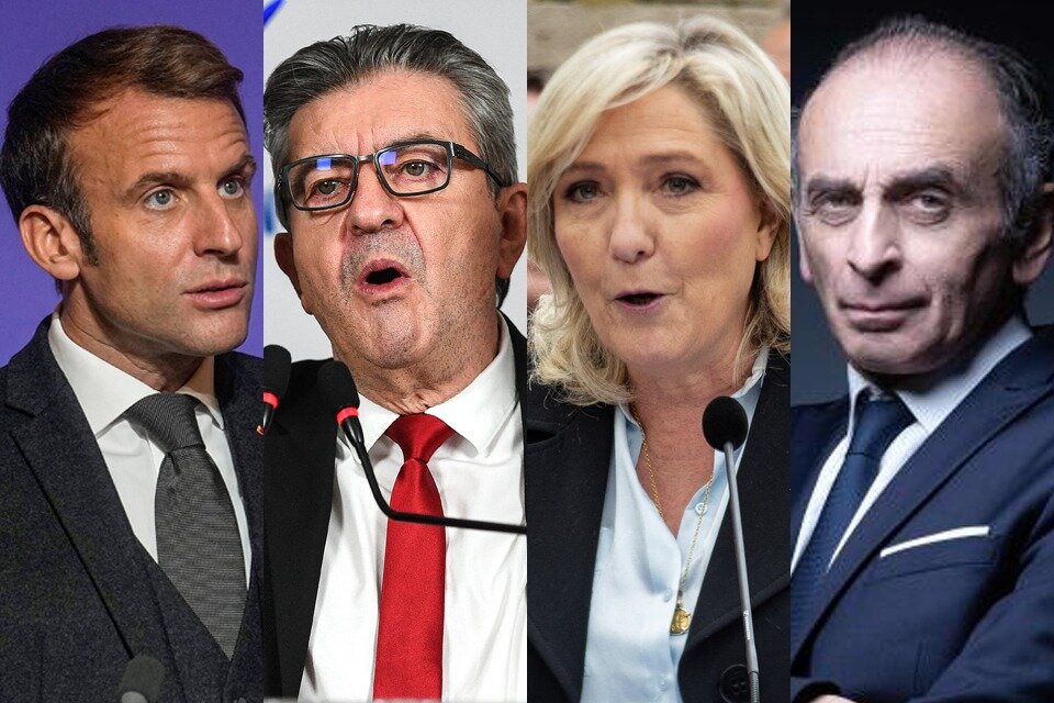 Macron, Mélenchon, Le Pen y Zemmour.  (Fuente: AFP)