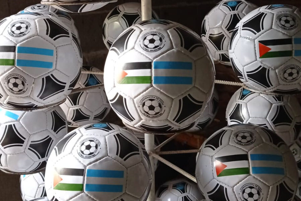 Las pelotas que viajarán desde la Argentina a Palestina.