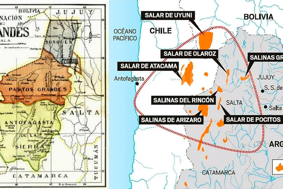 El viejo mapa del Territorio de Los Andes y el triángulo del litio. 