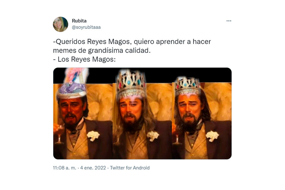 El meme de Leo Di Caprio dijo presente el día de los Reyes Magos: "Quiero aprender a hacer memes de calidad" (Crédito: @SoyRubitaaa) 