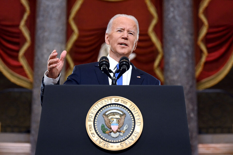 Joe Biden, presidente de Estados Unidos, hizo un discurso como motivo del año del asalto al Capitolio (Fuente: AFP)