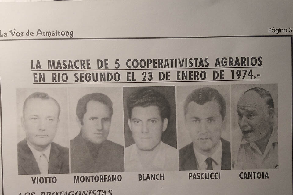 Las fotos de los cinco cooperativistas. 