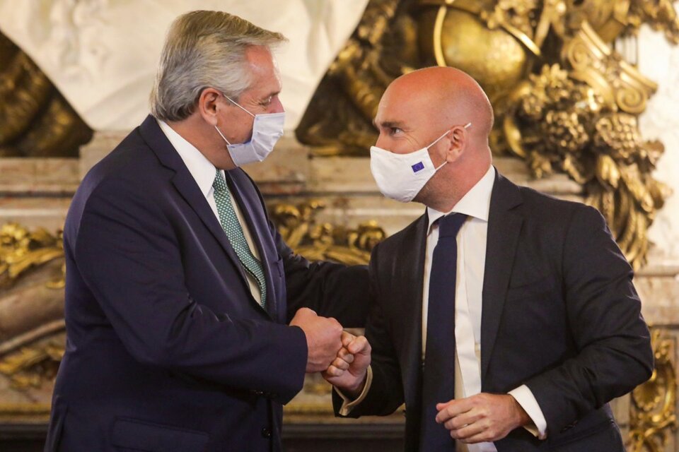 El embajador de la Unión Europea, Amador Sánchez Rico, con el presidente Alberto Fernández. (Fuente: Télam)