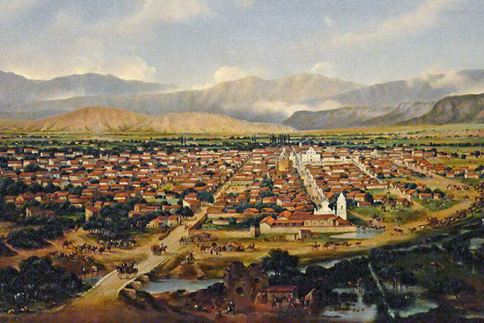 1854, óleo de Carlo Penuti. La ciudad vista desde la cima del cerro San Bernardo.