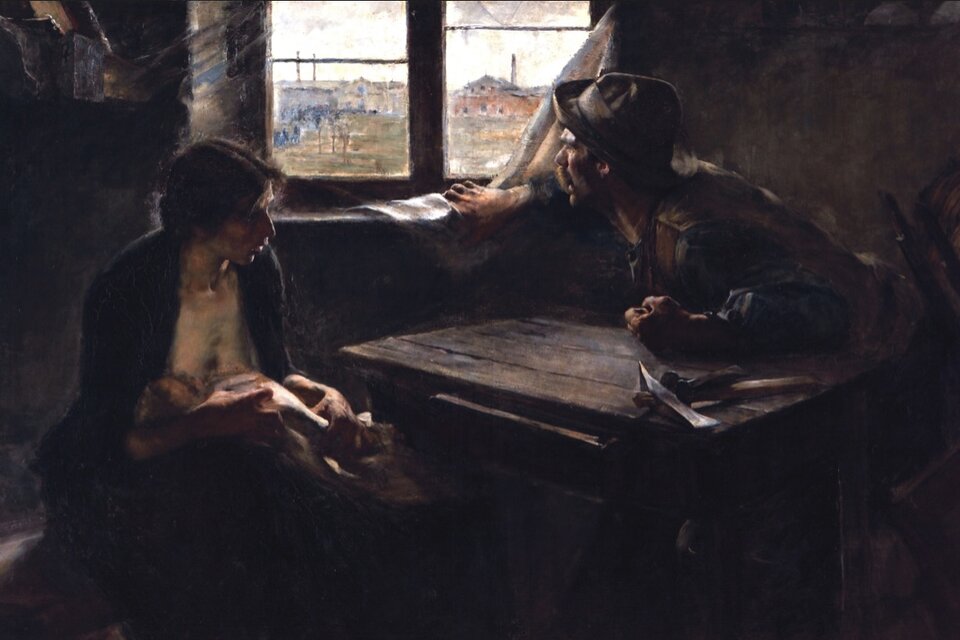 "Sin pan y sin trabajo", 1894 (det.), pintura de Ernesto de la Cárcova (MNBA).