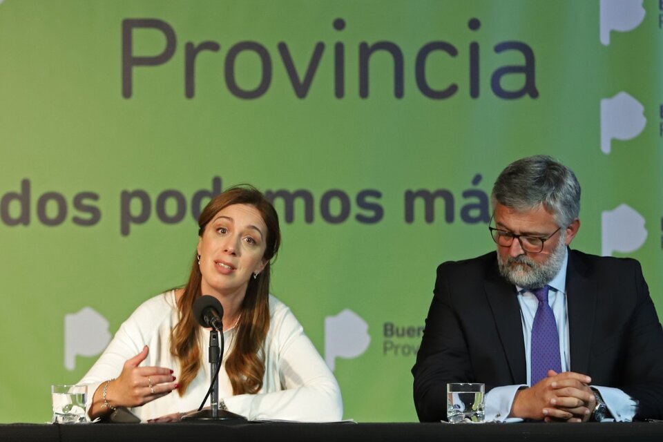 La entonces gobernadora María Eugenia Vidal y Marcelo Villegas, su ministro que deseaba una Gestapo para sindicalistas. (Fuente: NA)