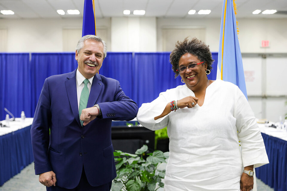 El presidente Alberto Fernández se reunió con la primer ministra de Barbados Mia Mottley. (Fuente: Presidencia)