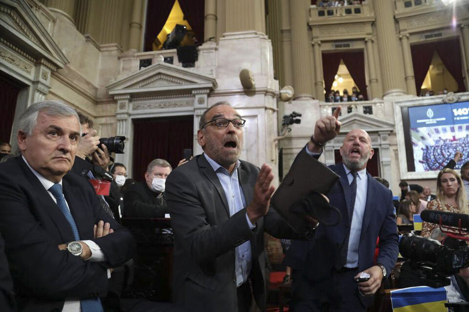 Los diputados Waldo Wolf y Fernando Iglesias gritando en la apertura de las sesiones del Congreso.  (Fuente: NA)