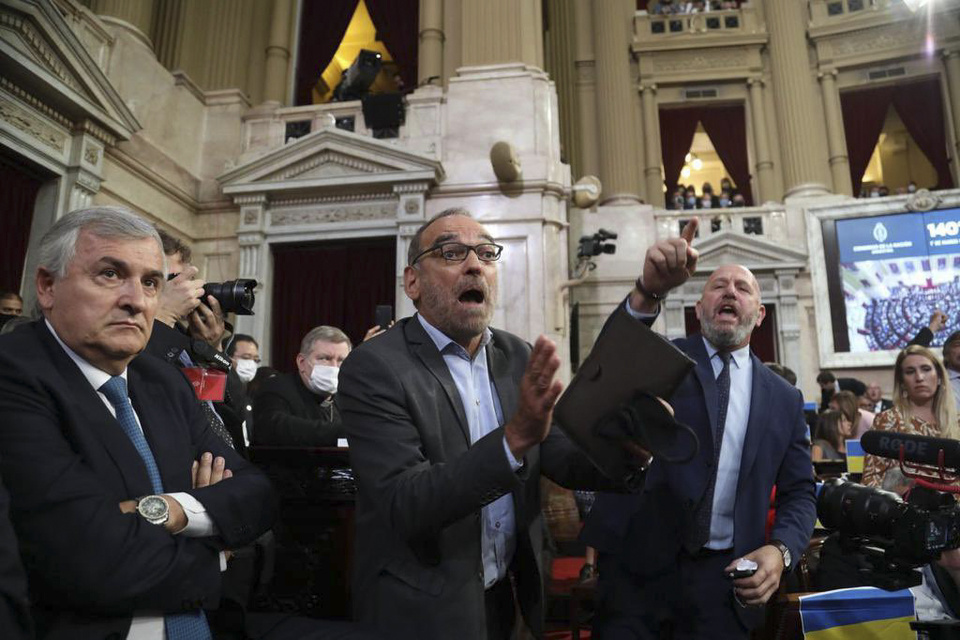 Los diputados Waldo Wolf y Fernando Iglesias gritando en la apertura de las sesiones del Congreso. (Fuente: NA)