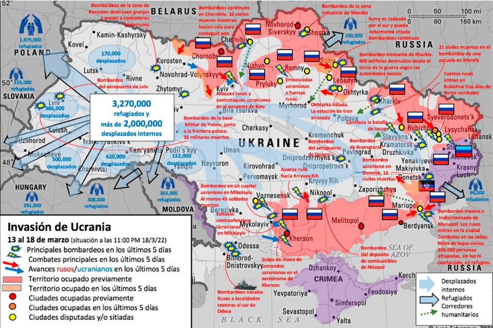 El mapa de los avances rusos en Ucrania.