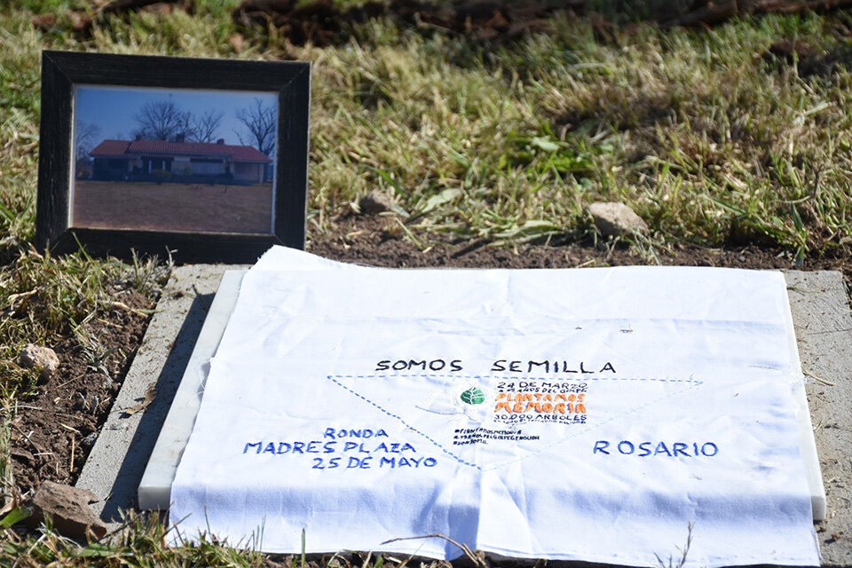 1) Una foto recuerda la casa donde estuvieron detenidas desaparecidas.  2) Los árboles que se plantaron son una apuesta de futuro. (Fuente: Prensa Concejo)