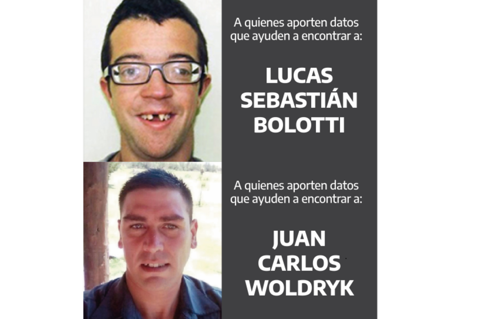 Lucas Sebastián Bolotti y Juan Carlos Woldryk son buscados por el Ministerio de Seguridad Imagen: Boletín Oficial.