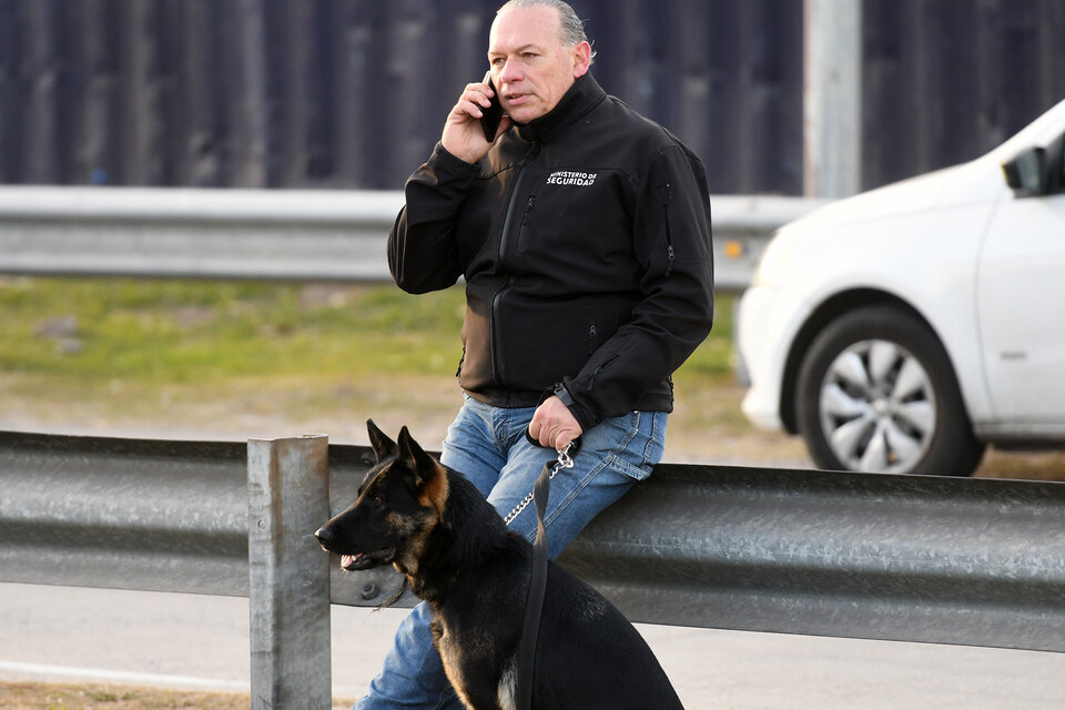 Berni en la autopista junto a su perra Bona.  (Fuente: Télam)