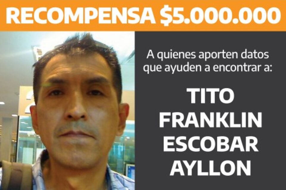El ministerio de Seguridad elevó la recompensa para encontrara Escobar Ayllon. Imagen: Min. Seguridad