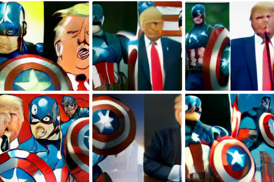 Capitán América dándole una paliza a Donald Trump.