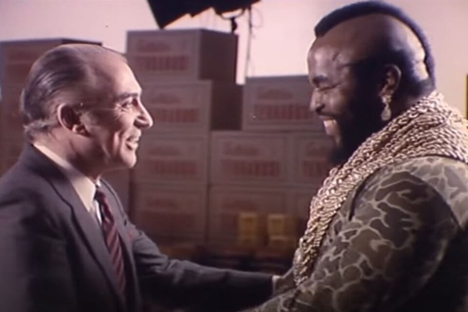  La publicidad de Cacho Fontana con Mr. T se grabó en 1986. (Imagen: Captura de video). 