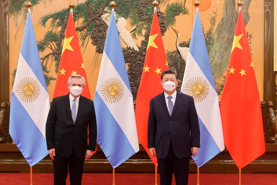 El presidente, Alberto Fernández, junto a su par de China, Xi Jinping. 