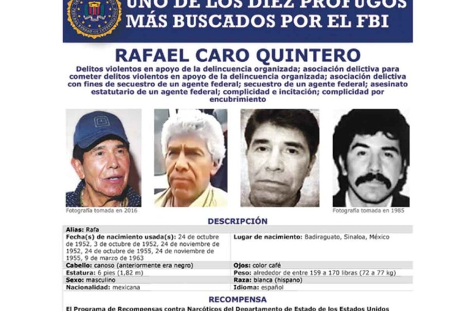 El capo encabeza la lista de los 10 más buscados del FBI
