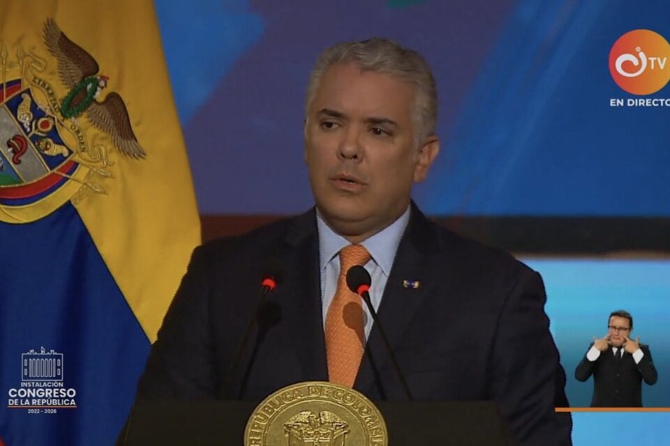 El presidente de Colombia, Iván Duque, durante su discurso ante el Congreso. Foto: Presidencia de Colombia