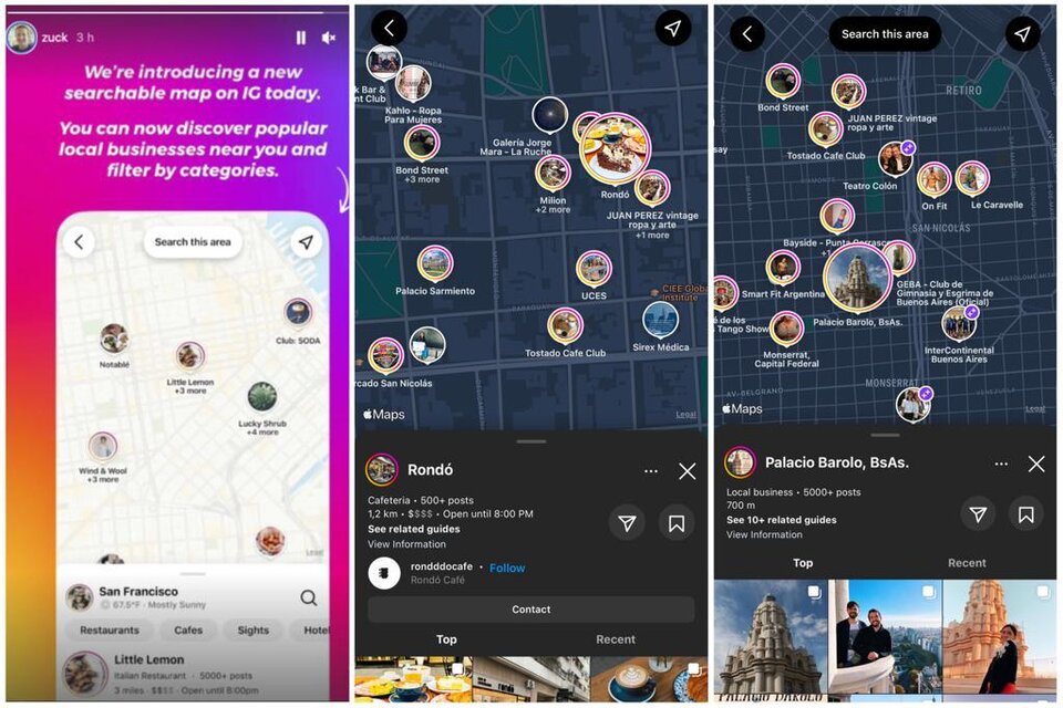 Antes de esta actualización, los mapas en Instagram solo incluían publicaciones, bajo dos secciones: populares y por orden cronológico de publicación. (Foto: Instagram)
