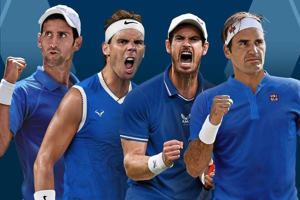 Nole, Rafa, Andy y Roger, los cuatro grandes del tenis juntos. (Fuente: Twitter)