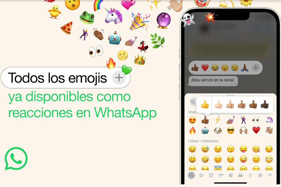 WhatsApp permite reaccionar con todos los emojis en respuesta a un mensaje. (Fuente: DPA)