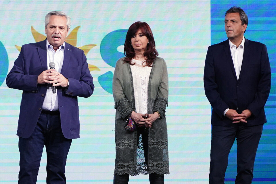 Alberto Fernández, Cristina Kirchner y Sergio Massa, la cúpula del Frente de Todos. (Fuente: Télam)