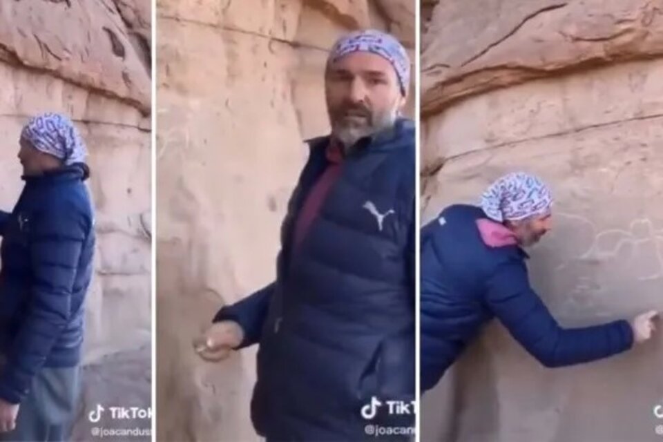 Vandalismo en Talampaya. Javier Cardussi se filmó haciendo pintadas en ese parque nacional y luego subió el video a TikTok.