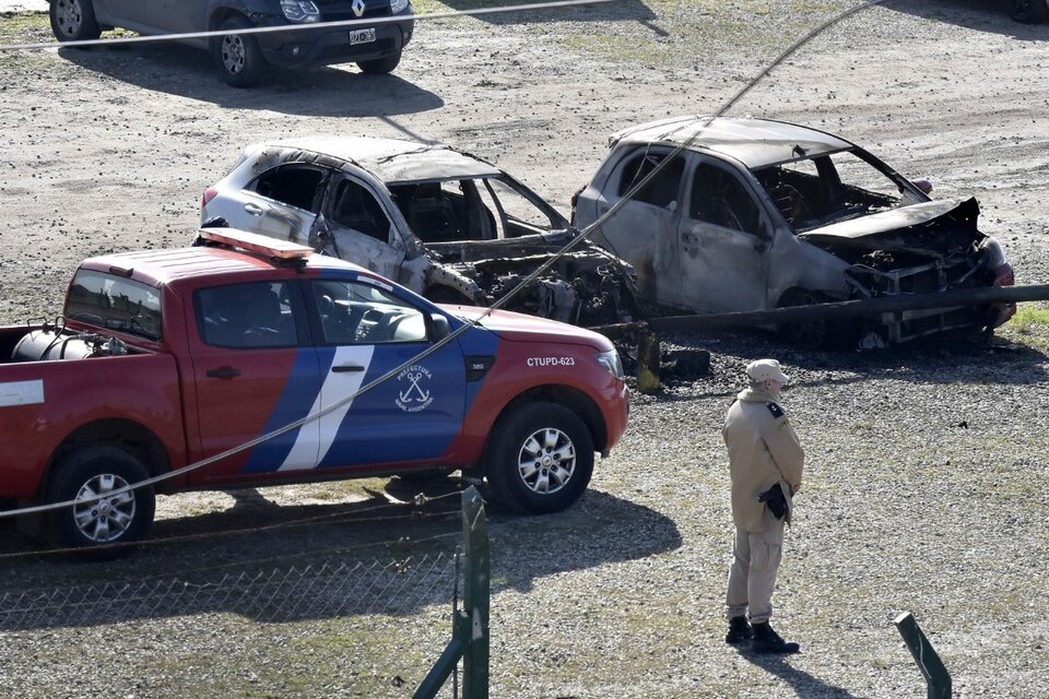 Dos de los autos incinerados en el predio de Aldosivi (Fuente: NA)