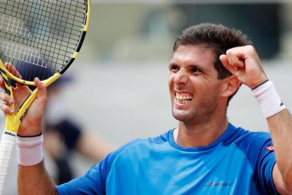 Delbonis festeja. Para ingresar al cuadro principal debe ganar otros dos partidos.  (Fuente: EFE)