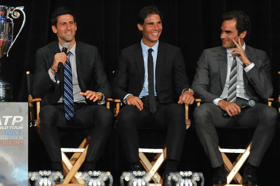 Roger Federer con Rafael Nadal y Novak Djokovic (Fuente: AFP)