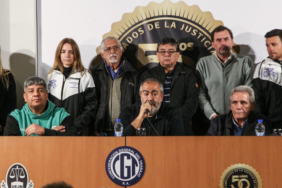 Los miembros del triunvirato de la CGT, Pablo Moyano, Héctor Daer y Carlos Acuña. (Fuente: NA)