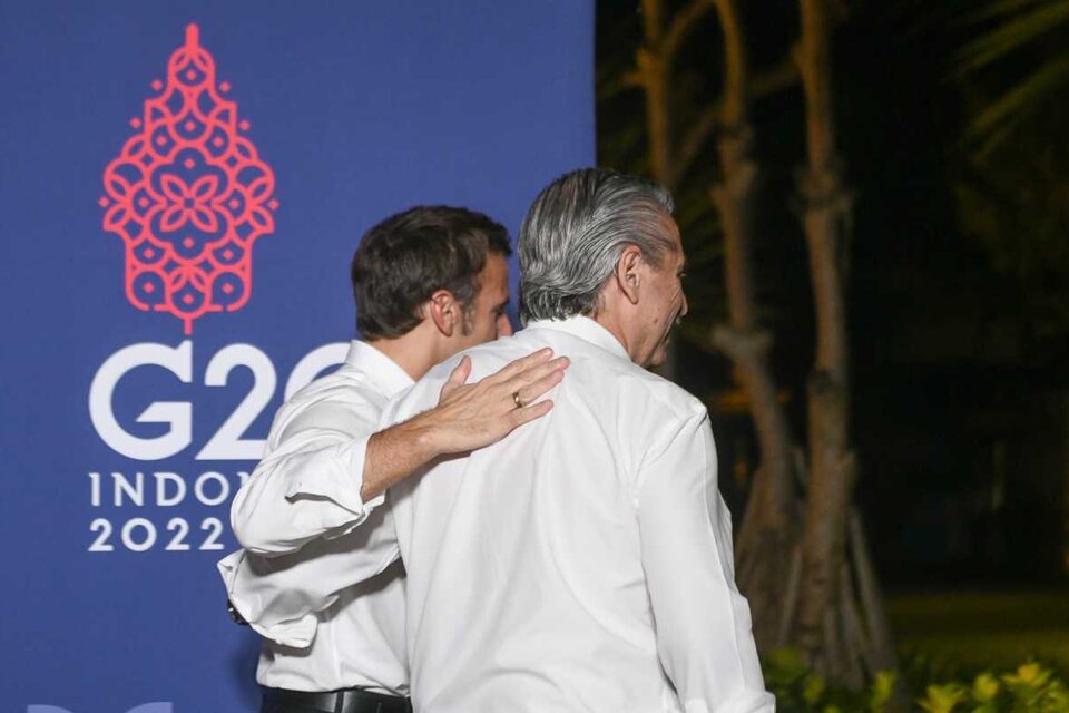 Alberto Fernández y Emmanuel Macron compartieron una cena en el marco de la cumbre del G-20. (Fuente: Presidencia)