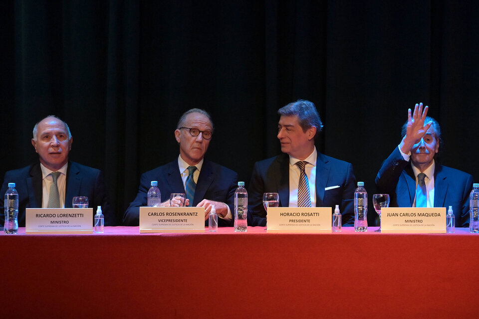 Ricardo Lorenzetti, Carlos Rosenkrantz, Horacio Rosatti y Juan Carlos Maqueda, los cuatro miembros de la Corte Suprema. (Fuente: Télam)