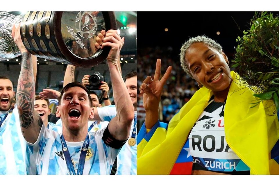 Messi y la venezolana Yulimar Rojas en pleno festejo.