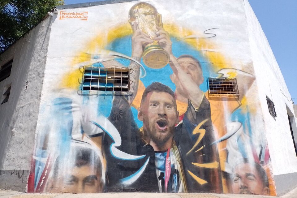 Messi campeón. El mural de Maxi Bagnasco en Darwin y Gorriti, en pleno barrio de Palermo.