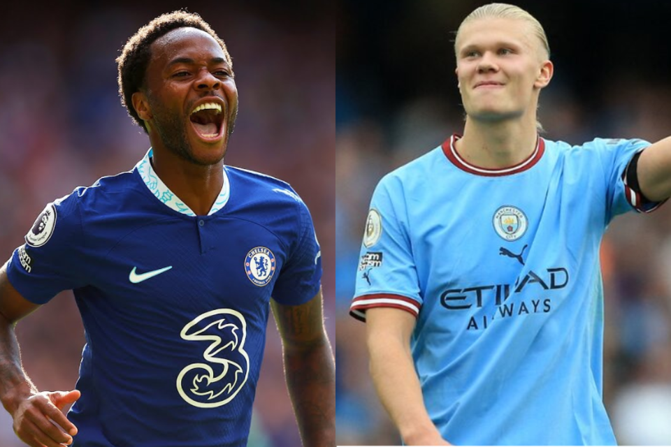 Raheem Sterling (club) y Erling Haaland (AFP) serán titulares en Chelsea y Manchester City respectivamente. 